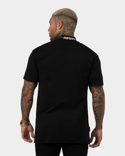 Saint Morta Old English Mock Neck T-Shirt Black/White
