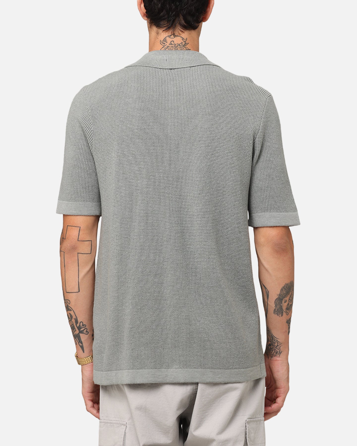 XXIII Zyair Knit Rib Button Up Shirt Olive