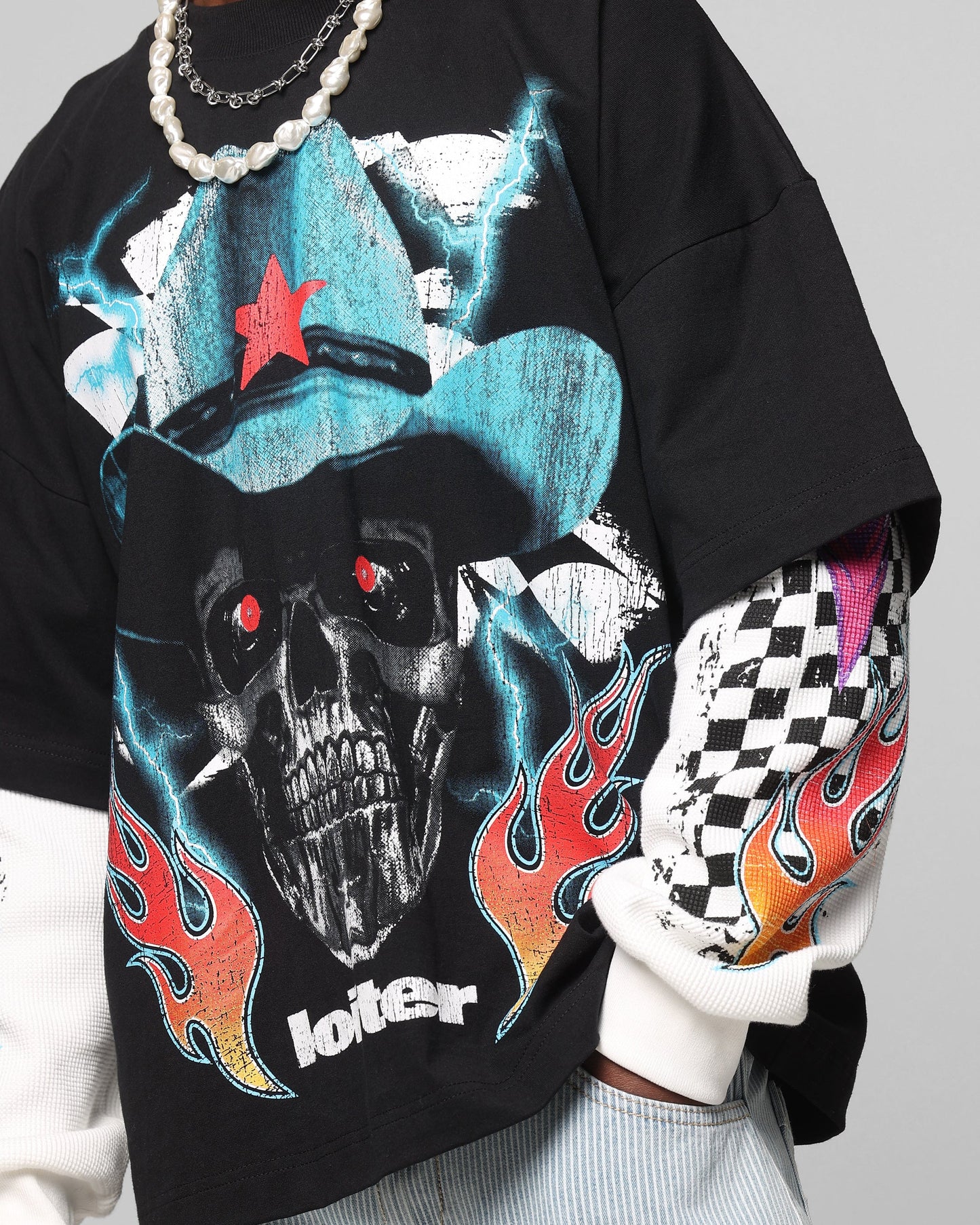 Loiter Daytona Layered Long Sleeve T-Shirt Black/White