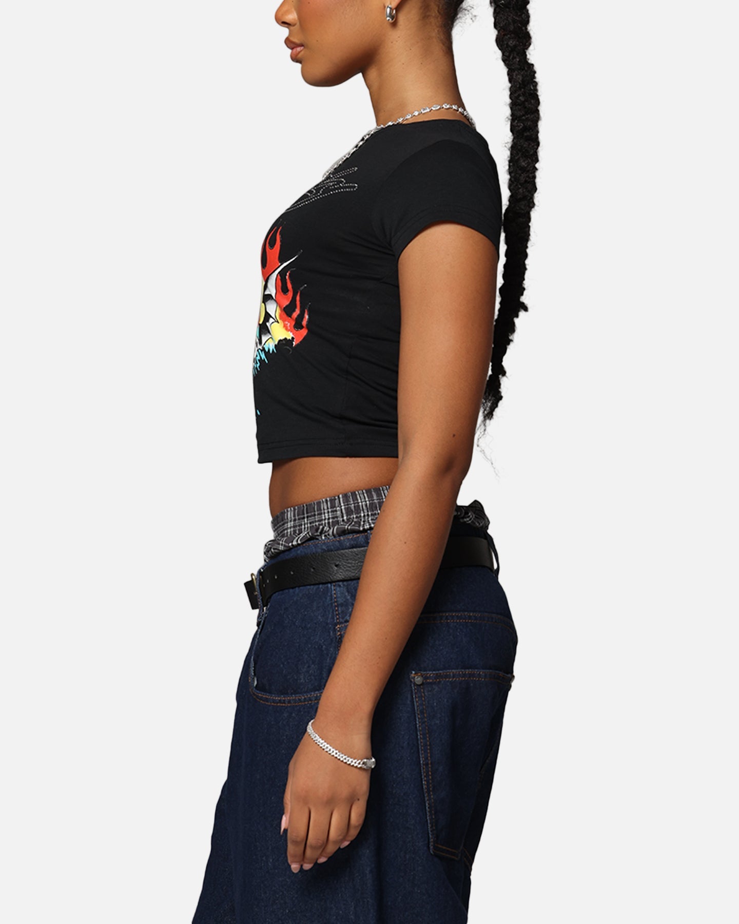 Ed Hardy Women's Flame Roll Baby T-Shirt Black