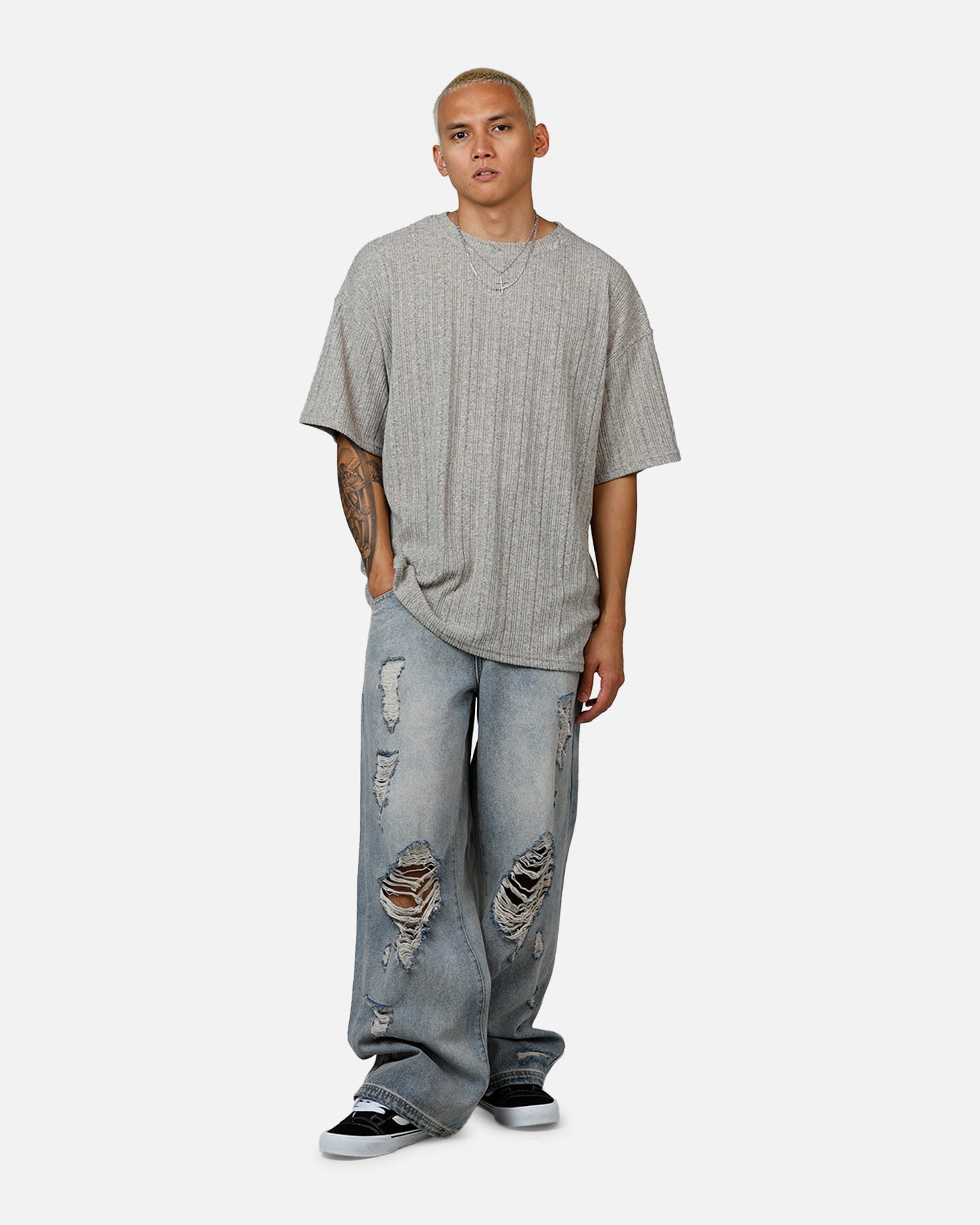 XXIII Rib Knit T-Shirt Grey Marle