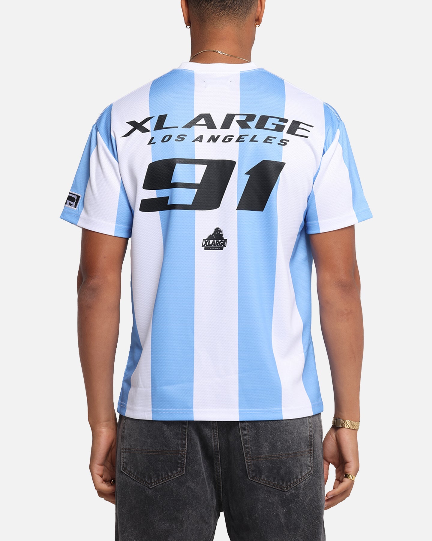 X-Large Slanted Football T-Shirt Blue/White