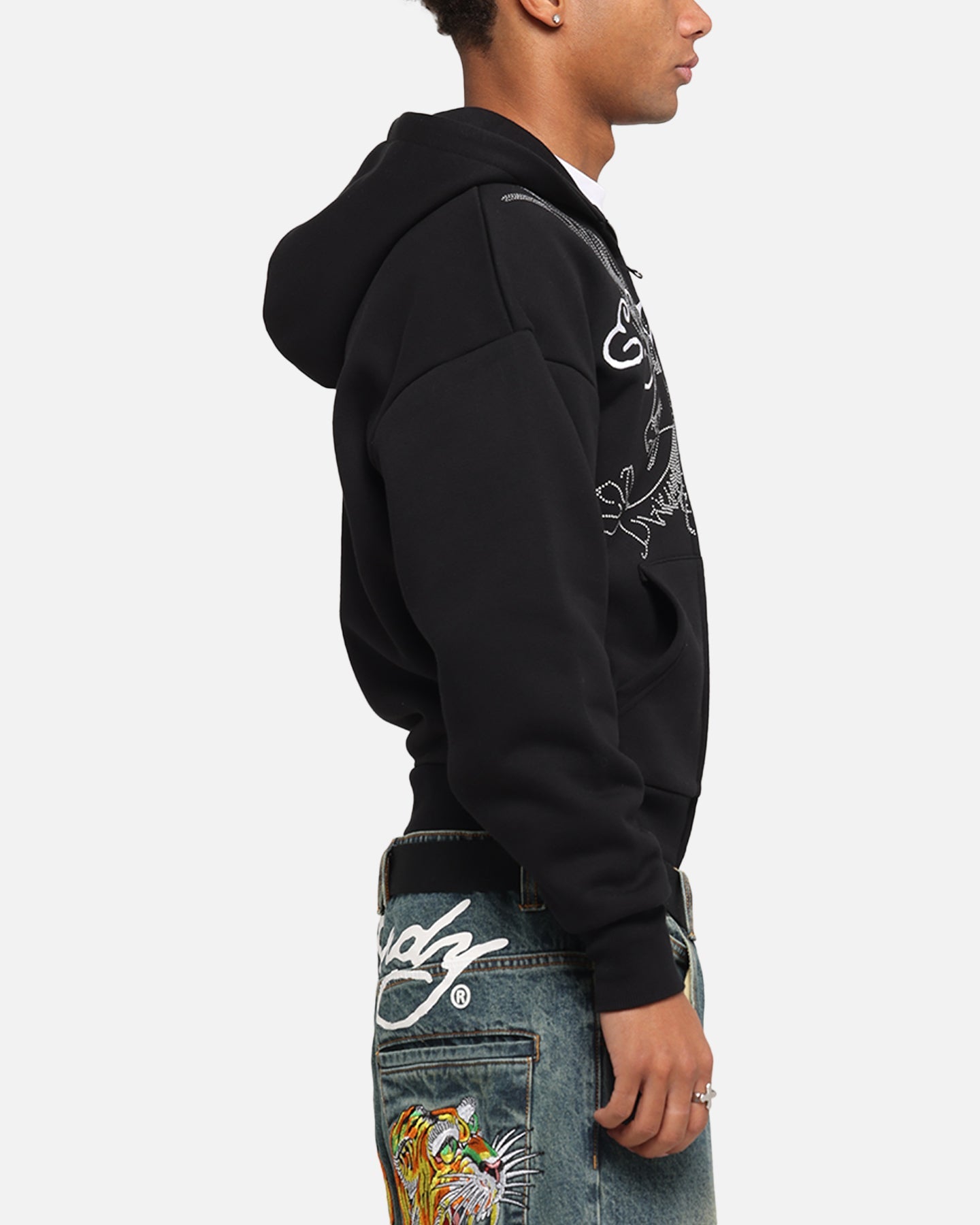 Ed Hardy Eagle Rhinestone Zip Hoodie Black
