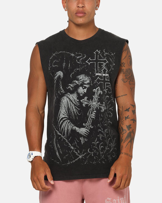 Saint Morta Cross Bearer Oversized Muscle T-Shirt Vintage Black