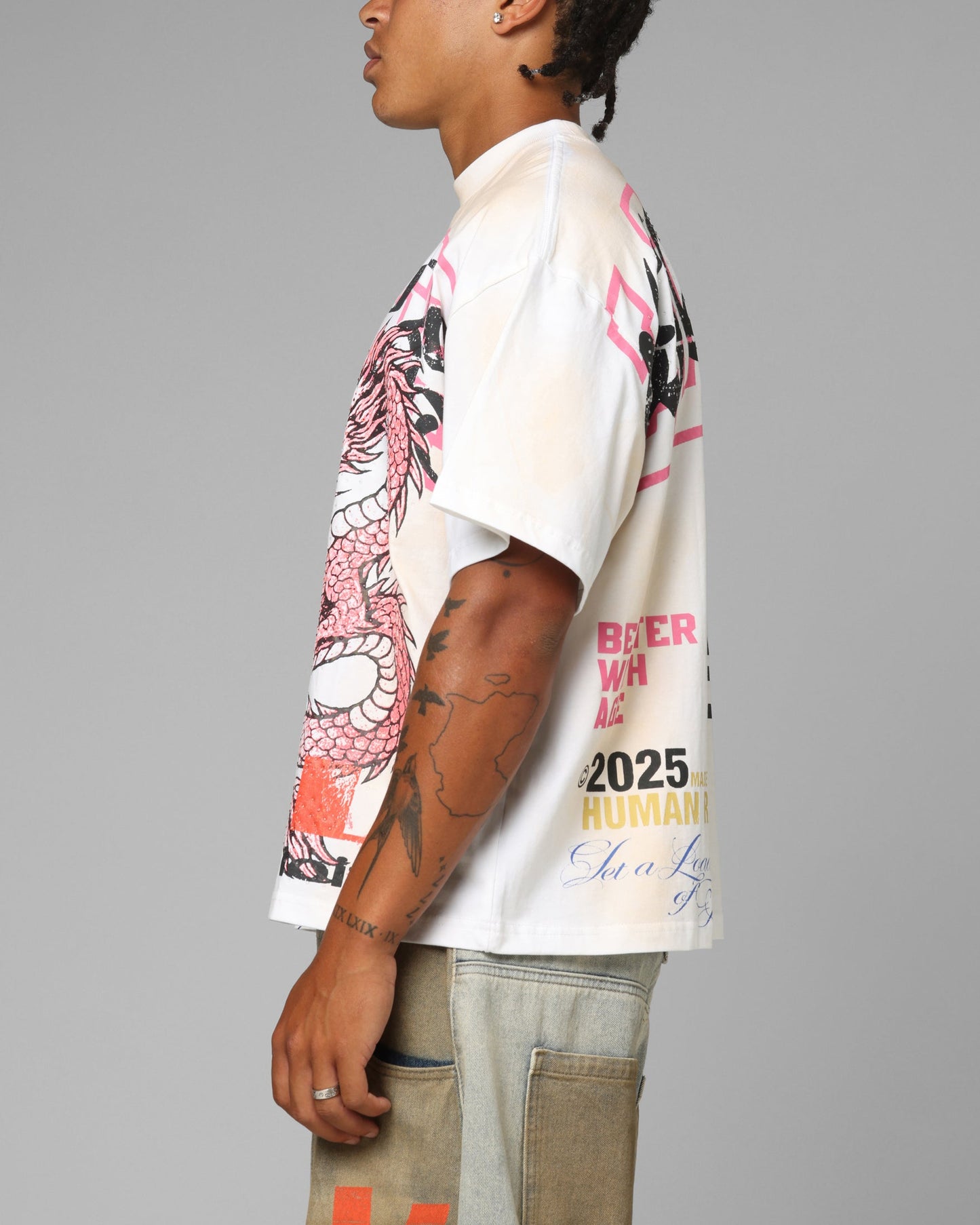 Loiter Dragon Rhinestone T-Shirt White