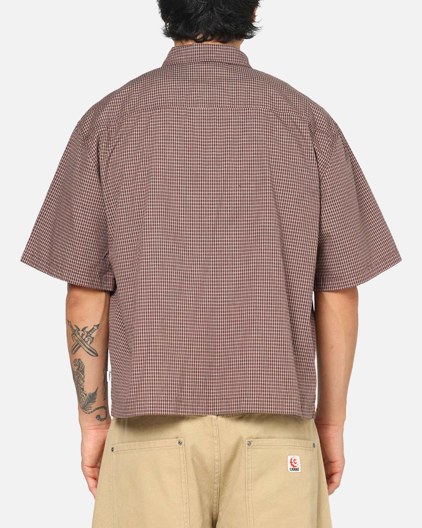 Carre Checkered Boxy Button Up Shirt Red Check