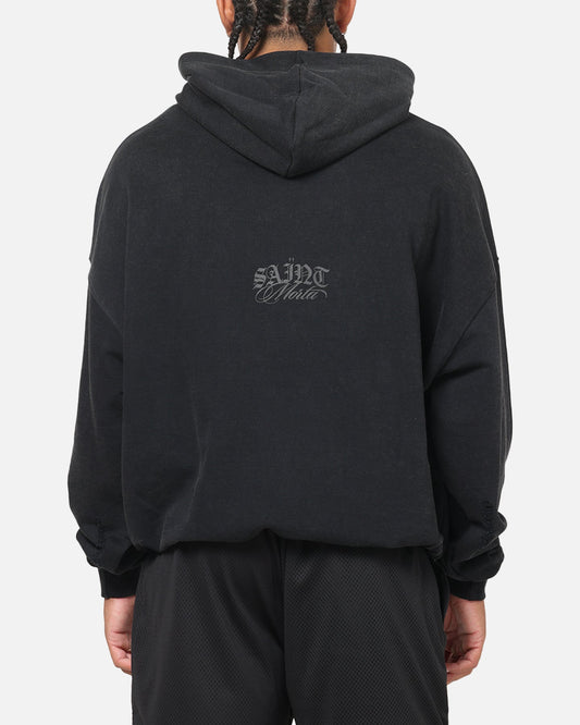 Saint Morta Distressed Hoodie Black Wash