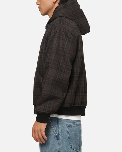 Carre Sherpa Lined Zip Hoodie Black Plaid