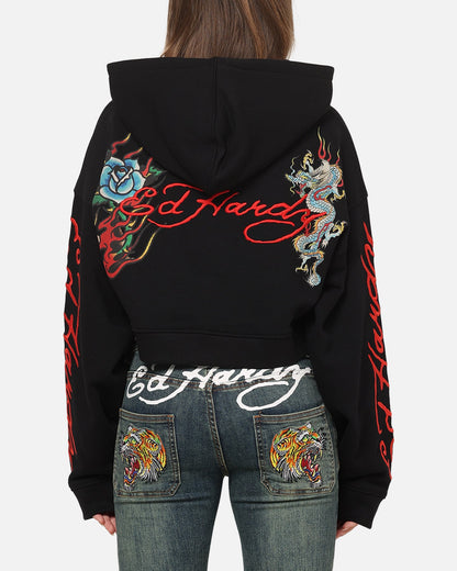Ed Hardy Women's Afterburn Cropped Hoodie Black/Red
