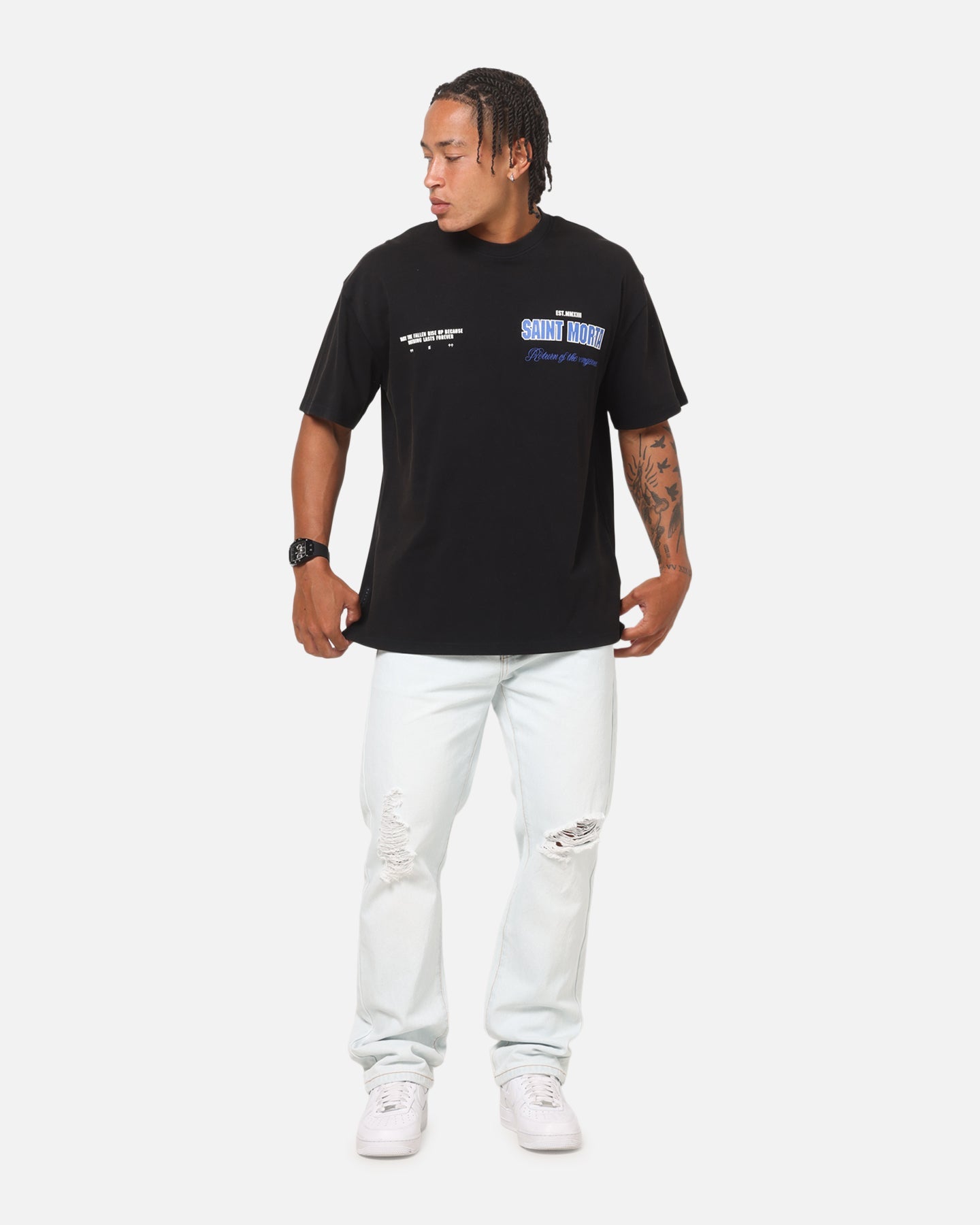 Saint Morta Rise Up Boxy T-Shirt Black Acidwash