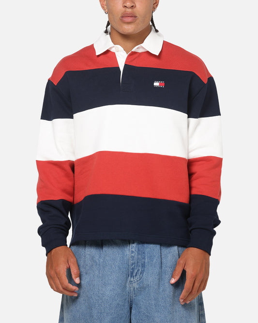 Tommy Jeans Relaxed Badge Stripe Rugby Shirt Navy