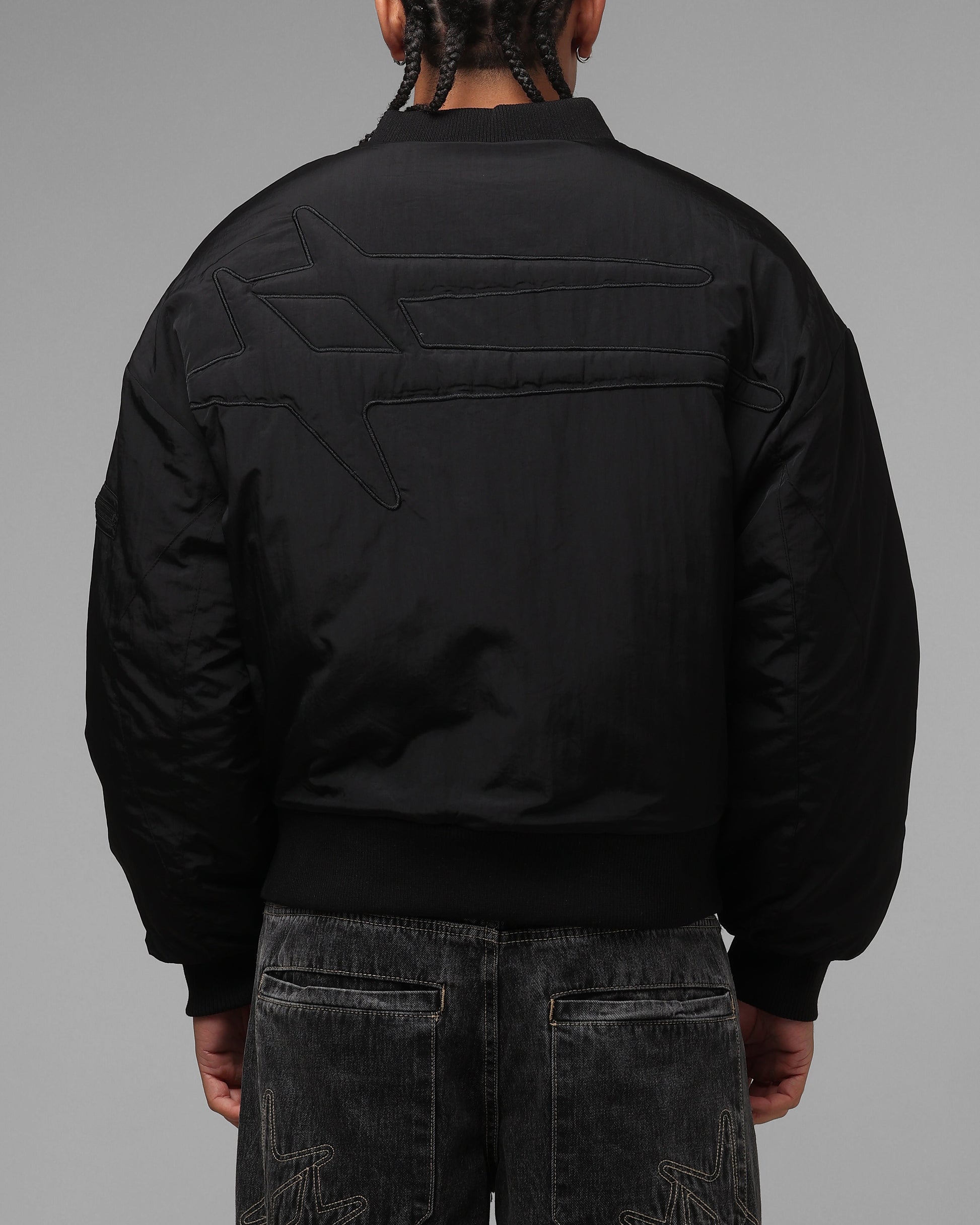 Loiter Hybrid Cropped Bomber Jacket Black