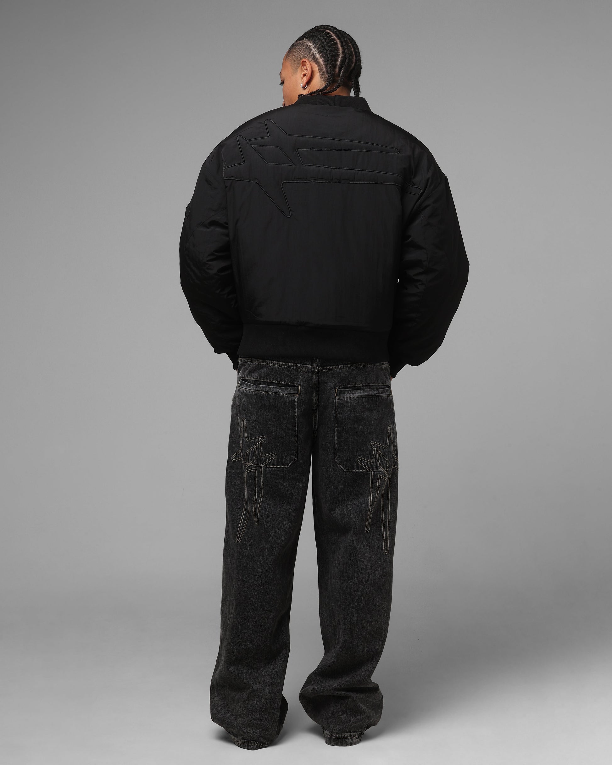 Loiter Hybrid Cropped Bomber Jacket Black