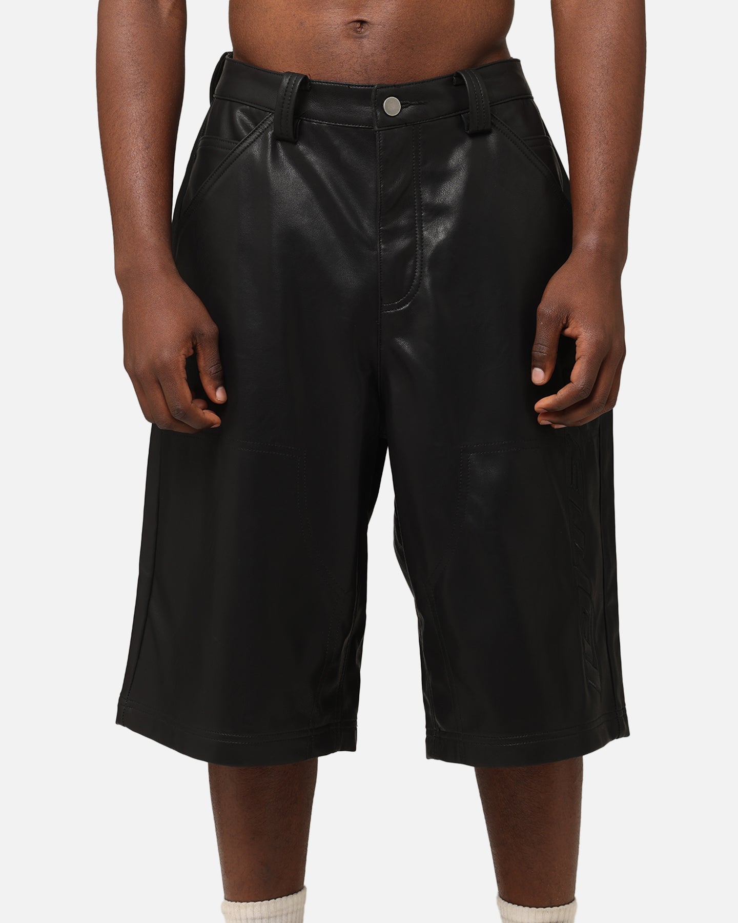Loiter Motor PU Leather Shorts Black