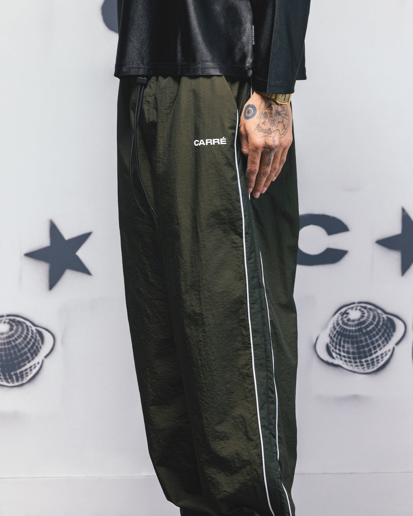 Carre Rally Panelled Nylon Joggers Khaki