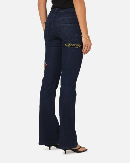 Ed Hardy Women's Feline Bootleg Jeans Indigo Denim