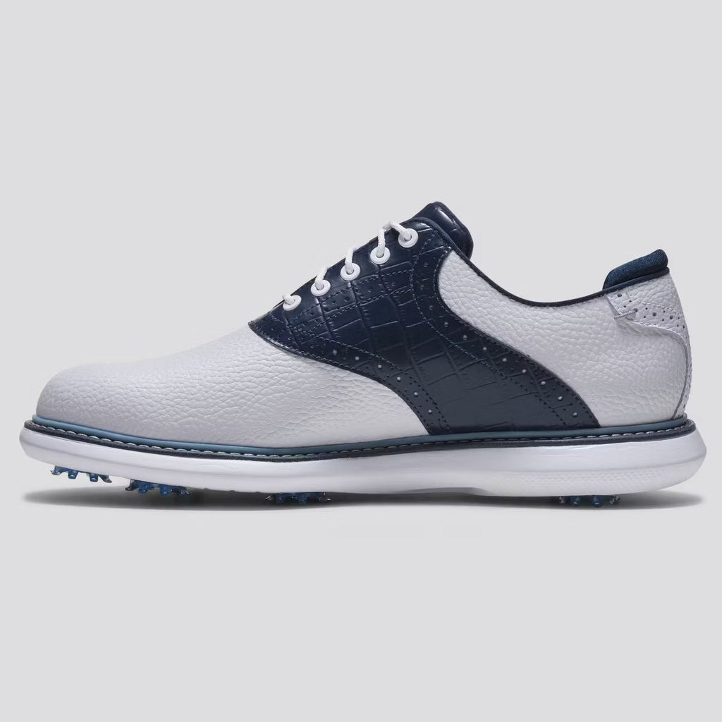 FJ Traditions Saddle Cleated Golf Shoes White/Navy/Blue