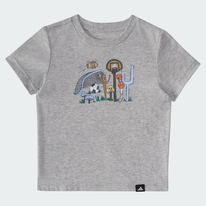 Kids' adidas Two-Piece Short Sleeve Cotton Heather Tee and Elastic Waistband Logo Shorts Set
