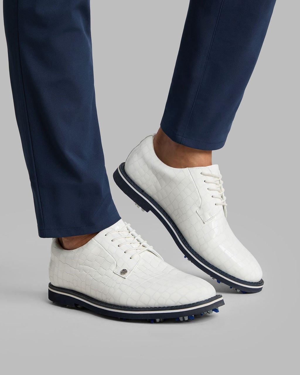 GALLIVANTER G/LOCK Croc Embossed Leather Derby Golf Shoes Snow