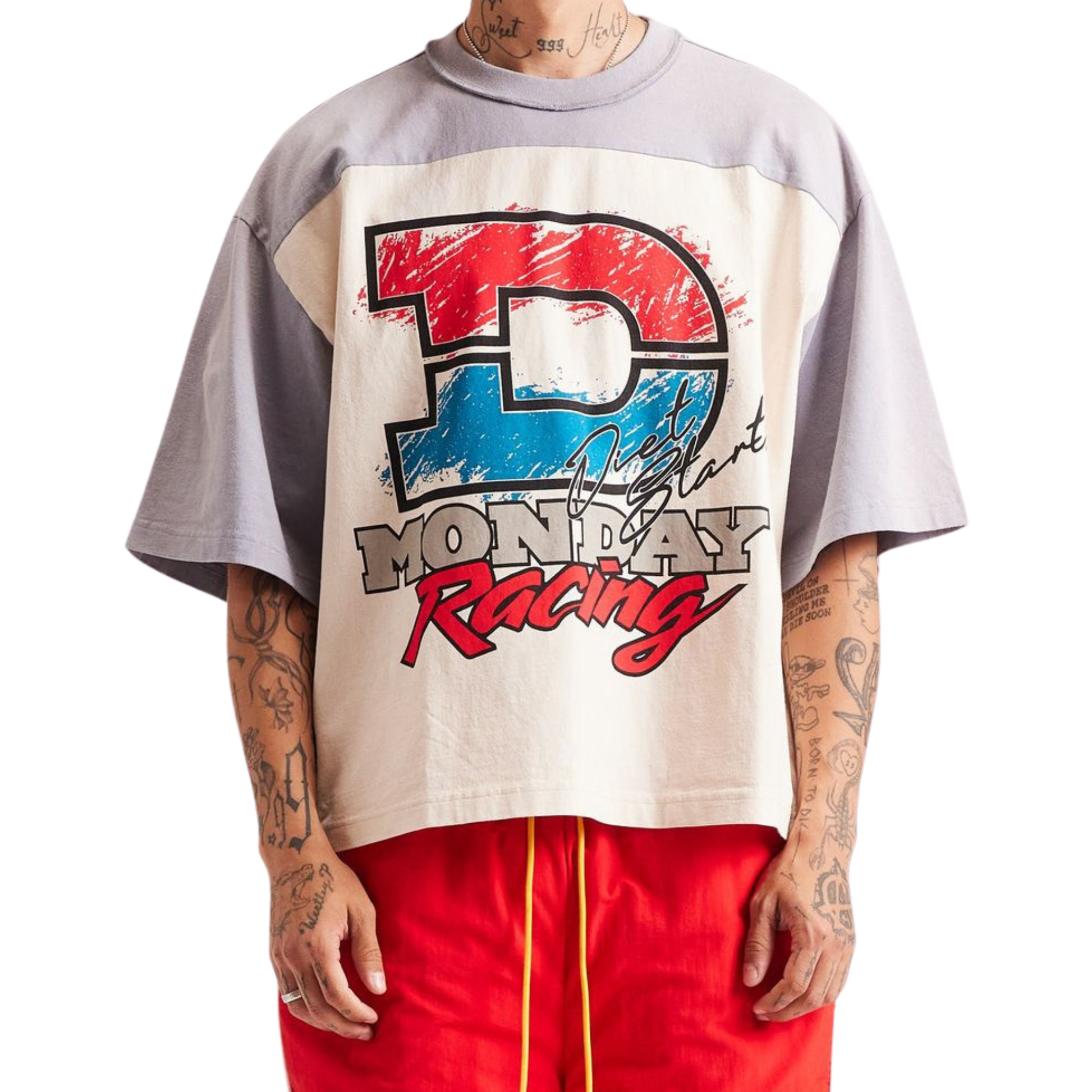DSM "Racing" Yoke Tee-Antique White/Grey