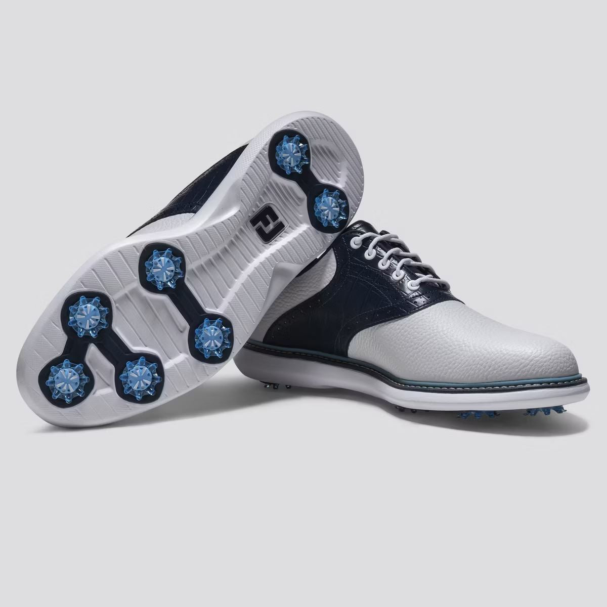 FJ Traditions Saddle Cleated Golf Shoes White/Navy/Blue