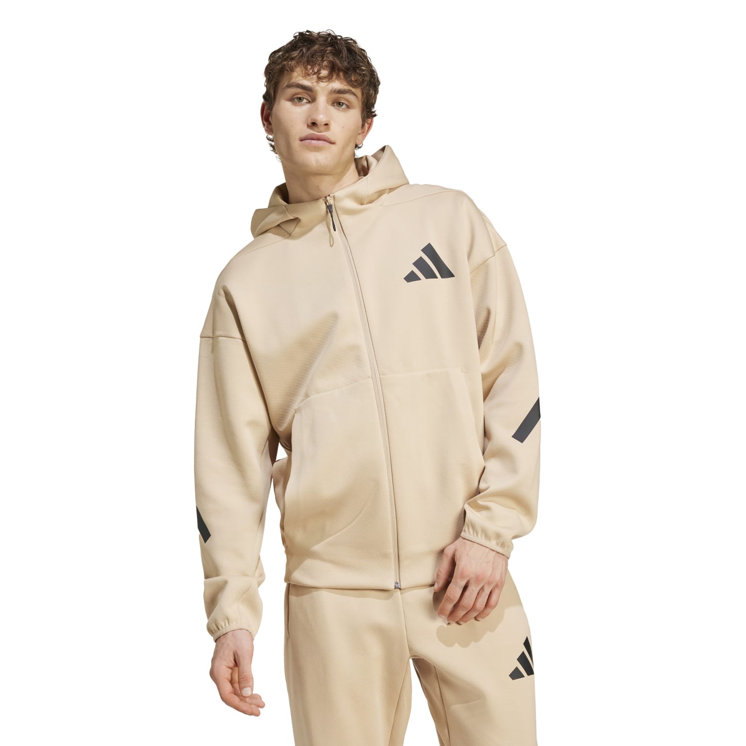 Adidas Men Z.N.E. Full Zip Hooded Track Jacket Beige JF2445