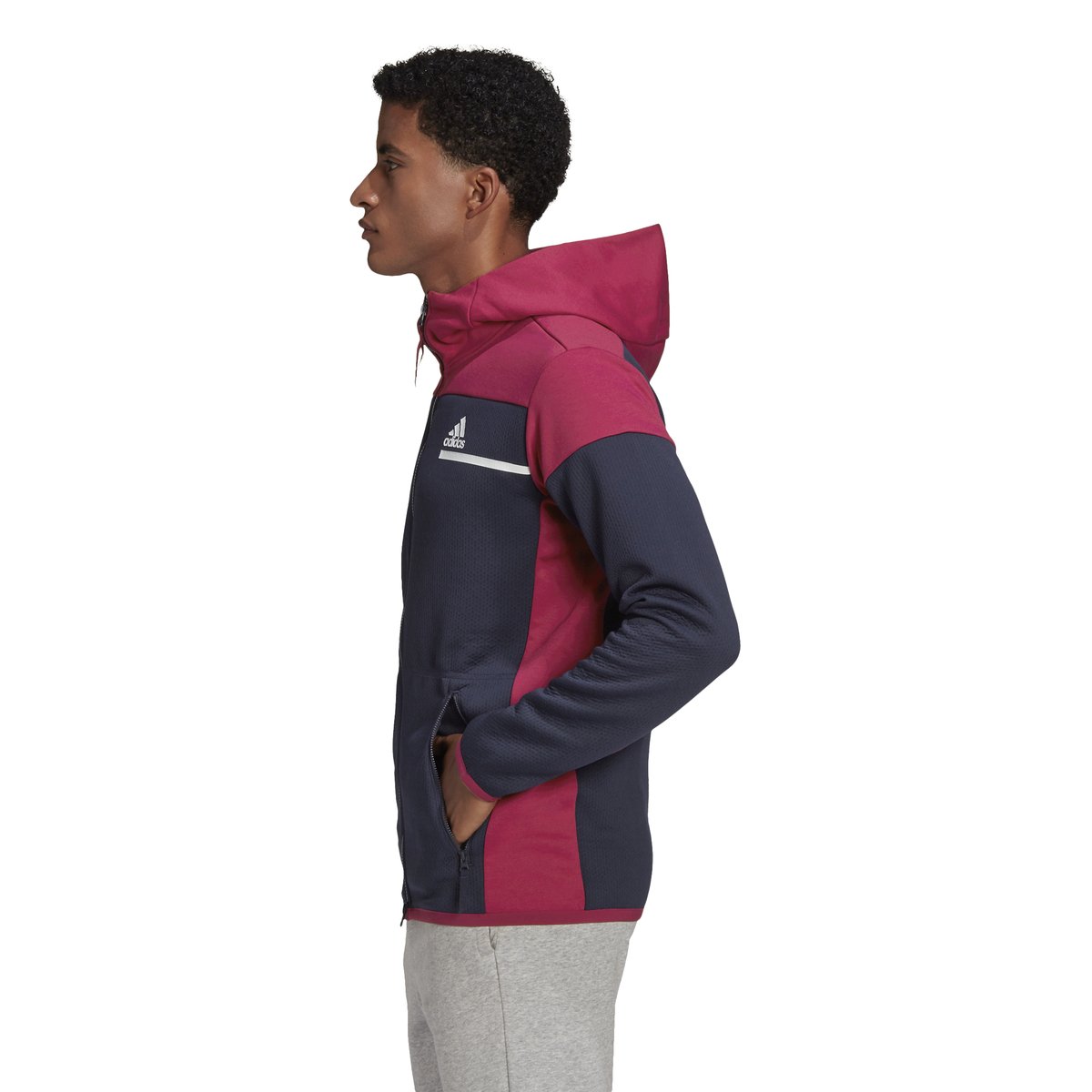 Adidas Men ZNE AERORDY Full Zip Legend Ink Power Berry FT6131